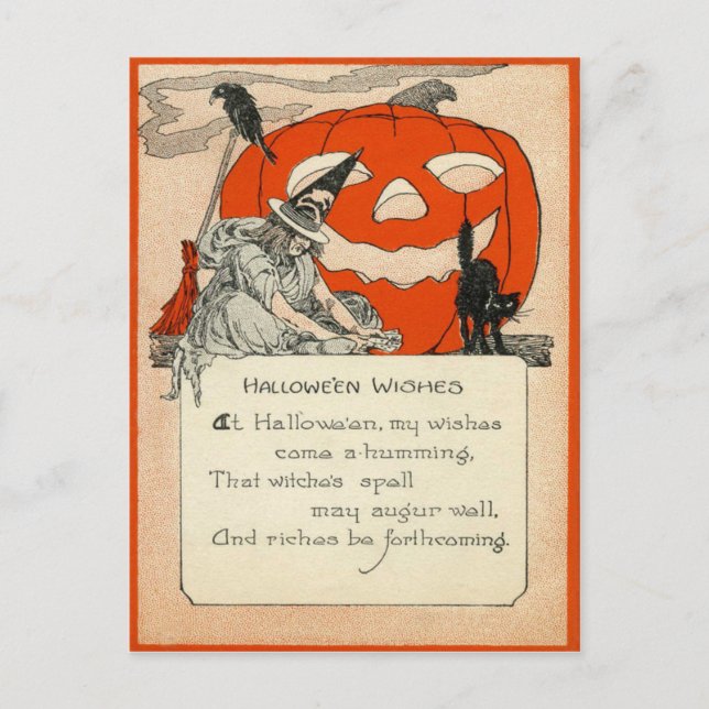 Korpsvart katt för häxajack o lanternsvart vykort (Framsida)