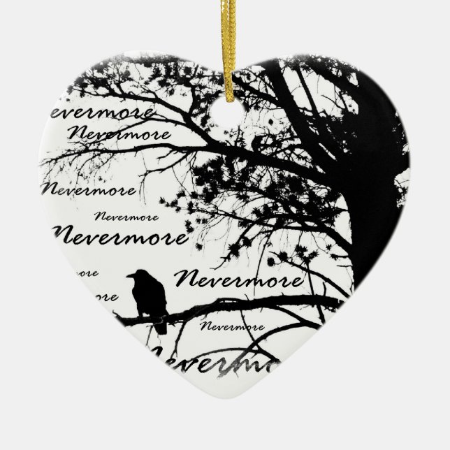 Korpsvart Silhouette för svart & för vit Nevermore Julgransprydnad Keramik (Framsidan)