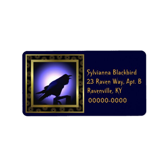 Korpsvart Silhouette mot månen Adressetikett (Framsidan)