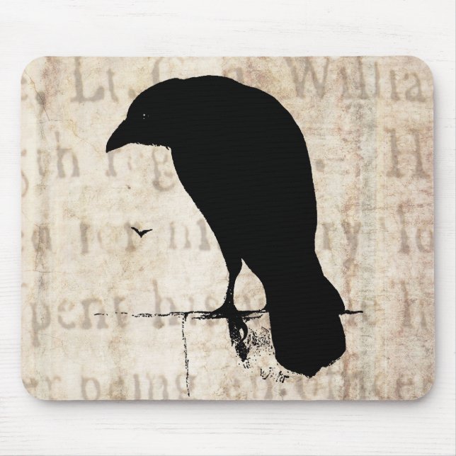 Korpsvart Silhouette - Retro Ravens & kråkor för Musmatta (Framsidan)