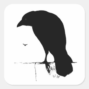 Korpsvart Silhouette - vintage Goth Ravens & gal Fyrkantigt Klistermärke