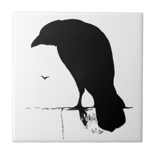 Korpsvart Silhouette - vintage Goth Ravens & gal Kakelplatta