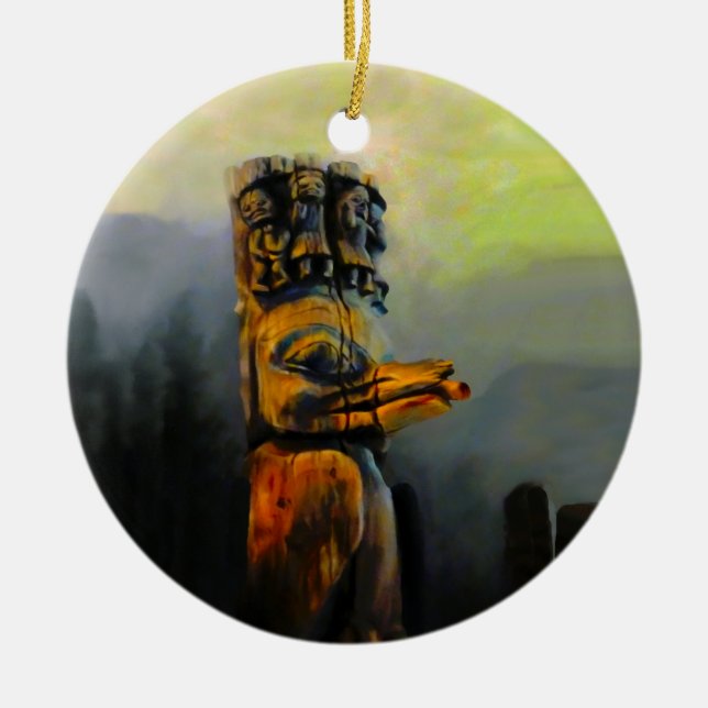Korpsvart Totem Pole Julgransprydnad Keramik (Framsidan)
