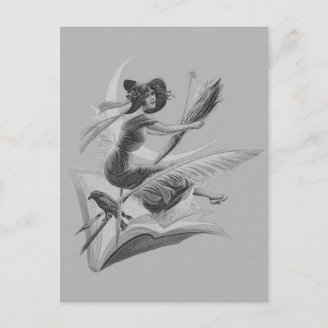 Korpsvart växande måne för monokrom häxa vykort (Framsida)