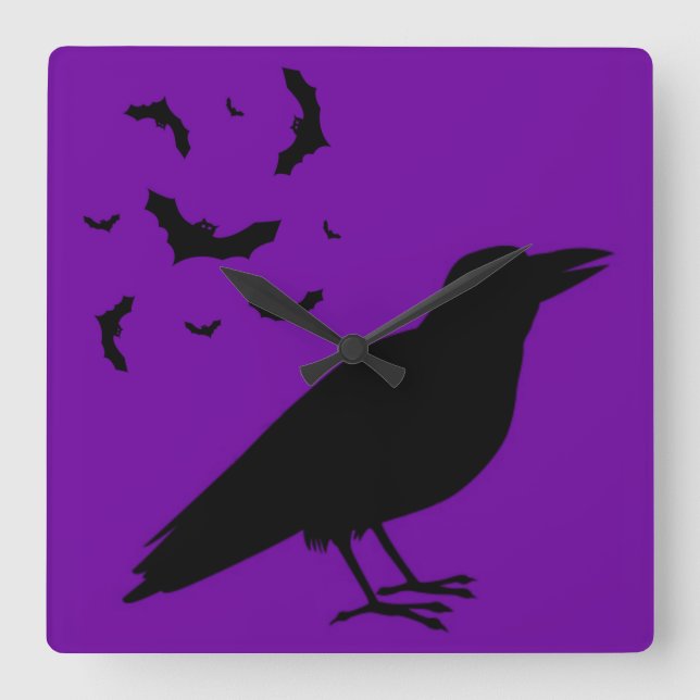 Korpsvarta Halloween Fyrkantig Klocka (Framsida)
