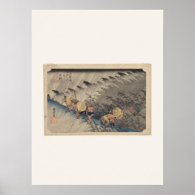 Körregn vid Shono av Hiroshige - Affisch (Framsidan)