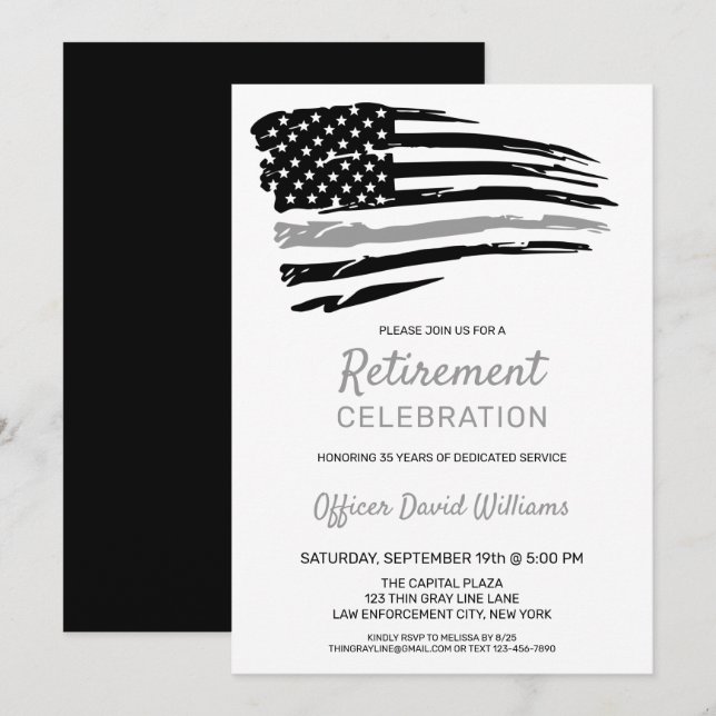 Korrektionsanställdas pensionering - den tunna grå inbjudningar (Fram/baksida)