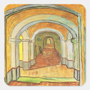 Korridor på Saint Paul-asyl av Vincent van Gogh Fyrkantigt Klistermärke