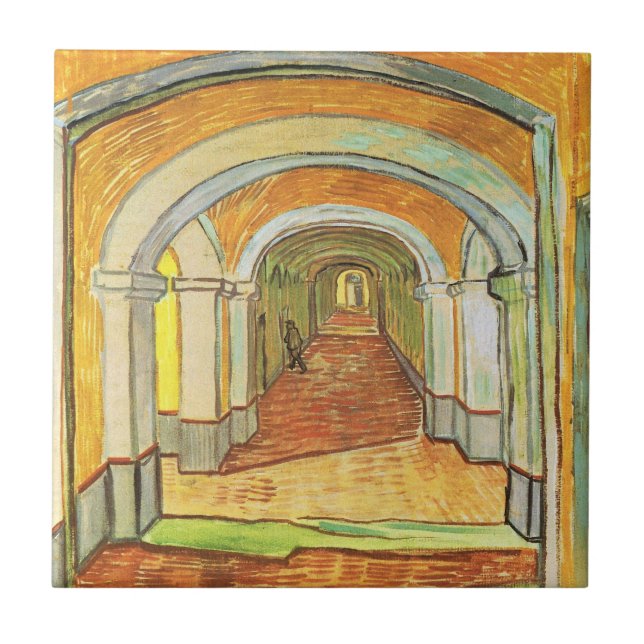 Korridor Saint Paul Asylum av Vincent van Gogh Kakelplatta (Framsidan)