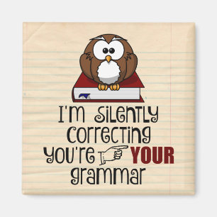 Korrigera tyst ditt Grammar Sarcastic Uggla Magnet