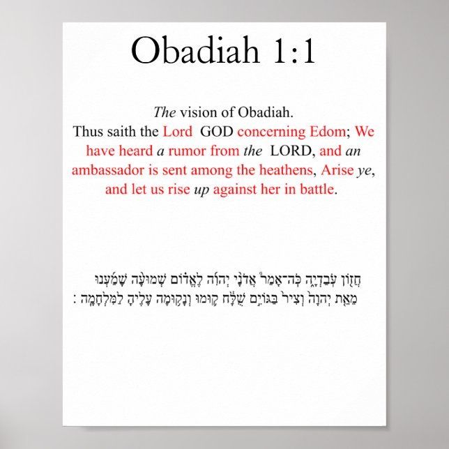 Korrigerad King Jams Obadiah 1:1 Affisch (Framsidan)