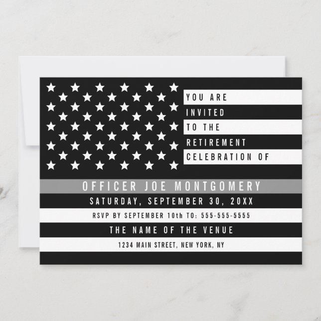 Korrigering Thin Grått Line American Flagga Pensio Inbjudningar (Framsida)
