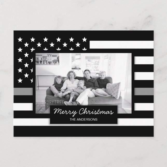 Korrigering Thin Grått Line American Flagga Photo Helg Vykort (Framsida)