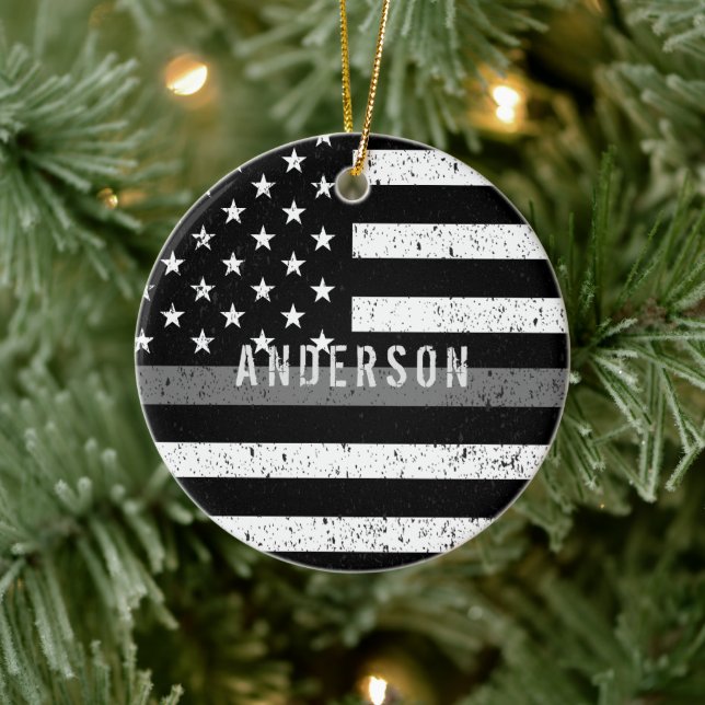 Korrigeringar av störd Thin Grått Line med namn Julgransprydnad Keramik (Träd)