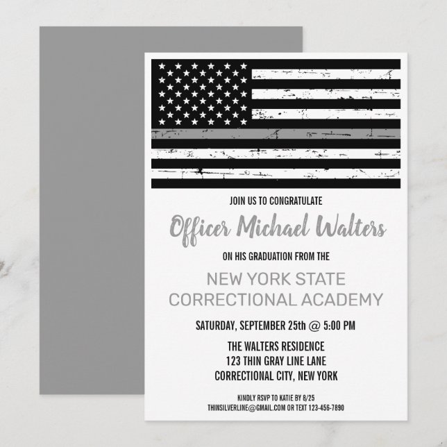 Korrigeringsansvarig för tunn Grått-linje Studente Inbjudningar (Fram/baksida)