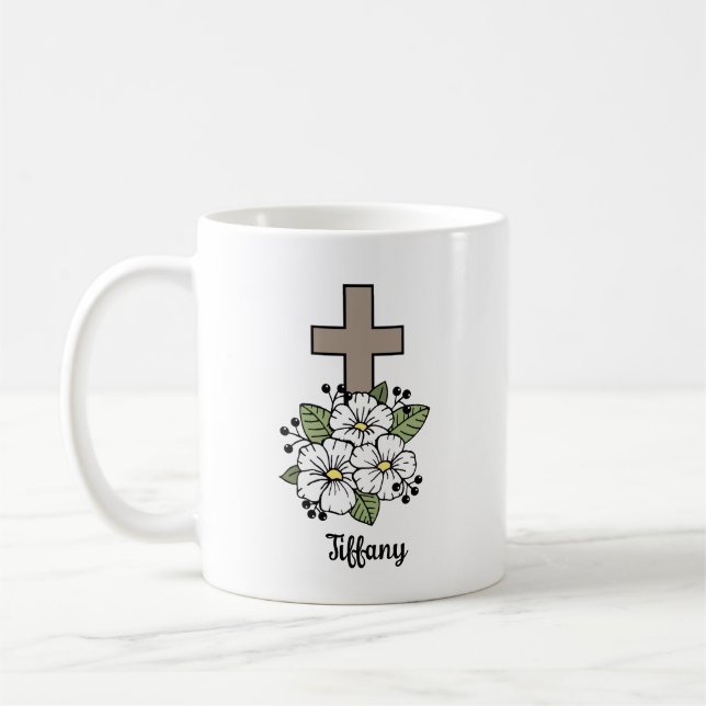 Kors och blommor Personlig  Kaffemugg (Vänster)