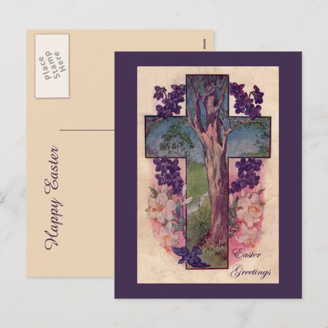 Kors och träd kristet julkort helg vykort (Fram/baksida)