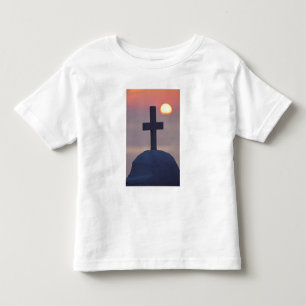 Kors på toppen av kyrka vid solnedgång, Mykonos, T-shirt