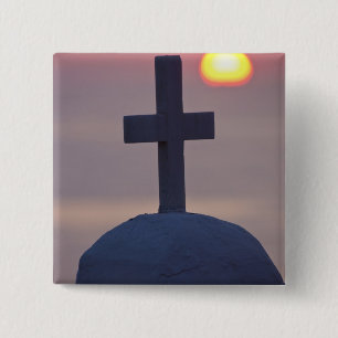Kors på toppen av kyrkan vid solnedgång, Mykonos, Knapp