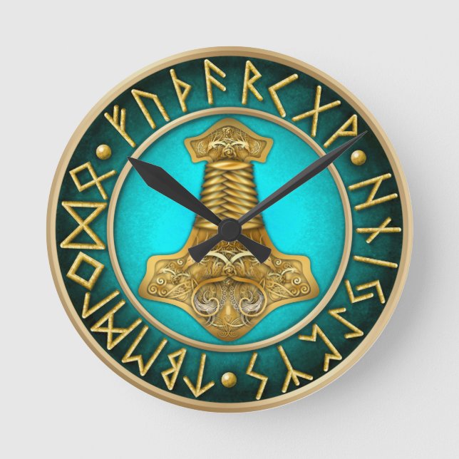 Körs - Thors Hammer - Teal Rund Klocka (Framsida)