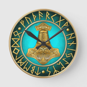 Körs - Thors Hammer - Teal Rund Klocka