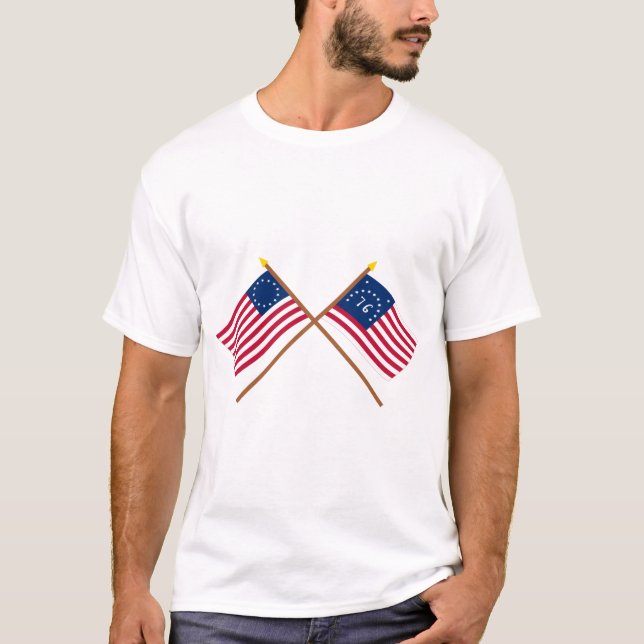 Korsad Betsy Ross och Bennington flaggor T Shirt (Framsida)