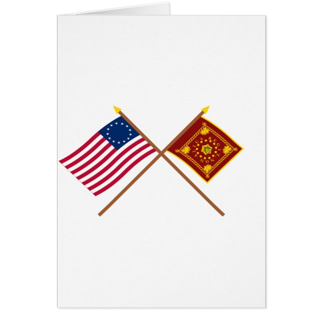 Korsad Betsy Ross och Pulaski flaggor Hälsningskort (Framsidan)