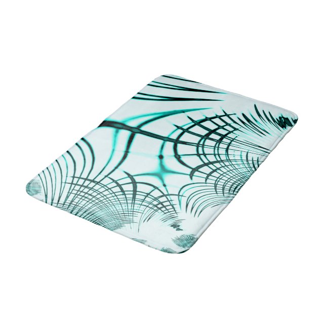 Korsad cyan aqua-böjd linjer på ljusbakgrund badrumsmatta (Vinklad)