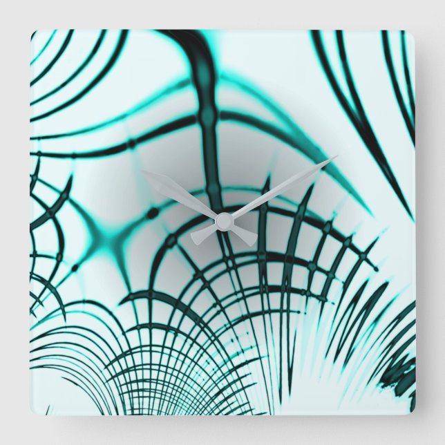 Korsad cyan aqua-böjd linjer på ljusbakgrund fyrkantig klocka (Framsida)
