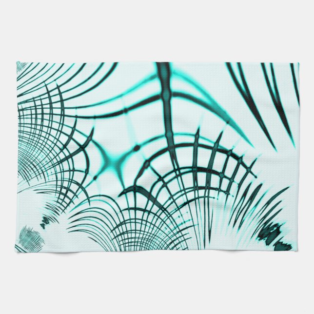 Korsad cyan aqua-böjd linjer på ljusbakgrund kökshandduk (Horisontell)