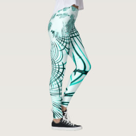 Korsad cyan aqua-böjd linjer på ljusbakgrund leggings
