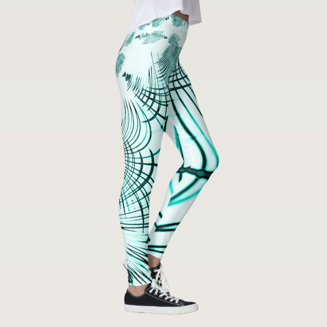 Korsad cyan aqua-böjd linjer på ljusbakgrund leggings (Höger)