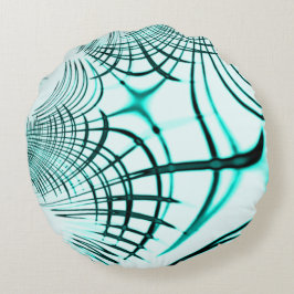 Korsad cyan aqua-böjd linjer på ljusbakgrund rund kudde