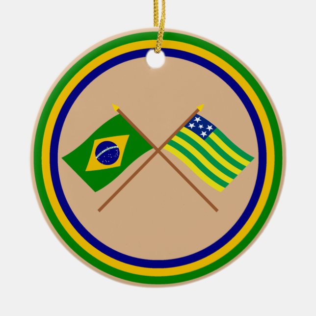 Korsad flaggor av Brasilien och Goiás Julgransprydnad Keramik (Framsidan)