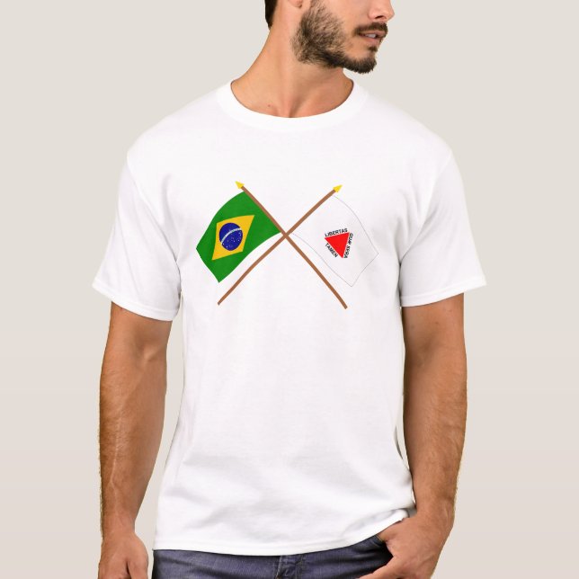 Korsad flaggor av Brasilien och Minas Gerais Tee Shirt (Framsida)