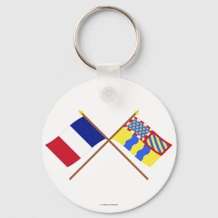 Korsad flaggor av Frankrike och Saône-et-Loire Nyckelring