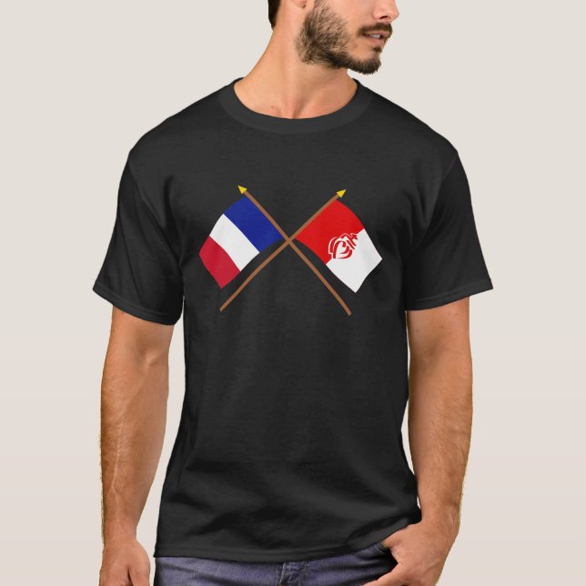 Korsad flaggor av frankriken och Vendée T-shirt (Framsida)