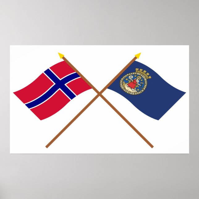 Korsad flaggor av Norge och Oslo Poster (Framsidan)