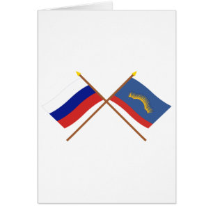 Korsad flaggor av Ryssland och Murmansk Oblast Hälsningskort