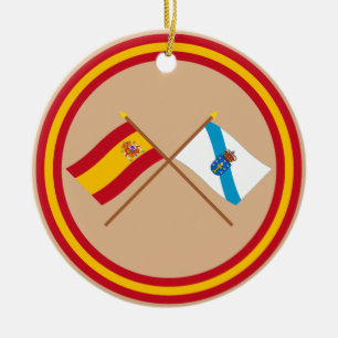 Korsad flaggor av Spanien och Galicia Julgransprydnad Keramik