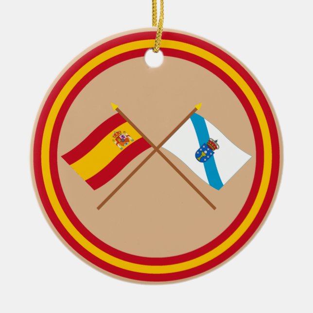 Korsad flaggor av Spanien och Galicia Julgransprydnad Keramik (Framsidan)