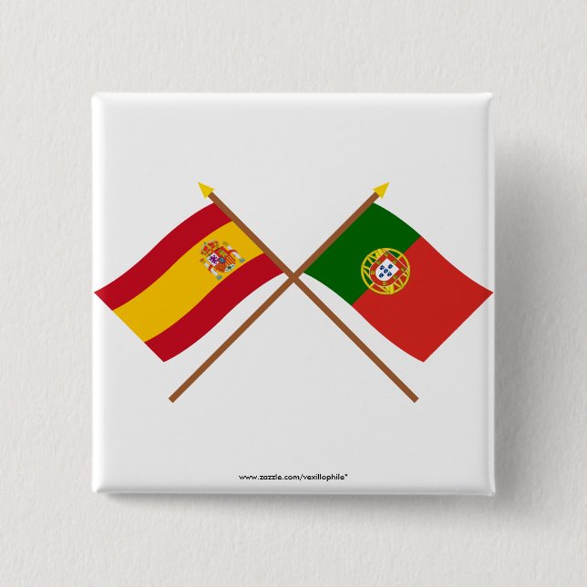 Korsad flaggor av Spanien och Portugal Knapp (Framsida)