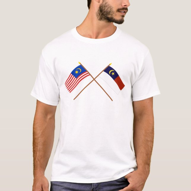 Korsad Malaysia och Malacca (Melaka) flaggor T Shirt (Framsida)