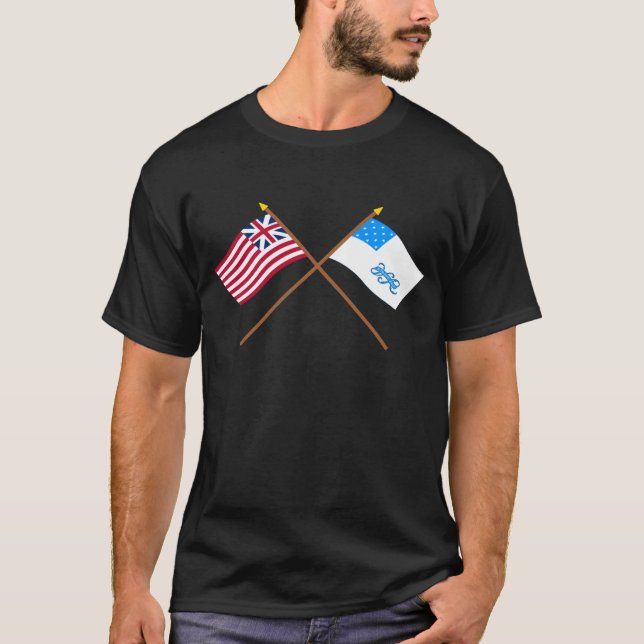 Korsad storslagen union och Regimentflaggor för RI Tee Shirt (Framsida)