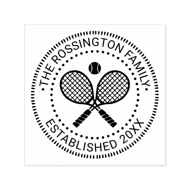 Korsad tennis-racketfamilj Namn Datum Estd N Självfärgande Stämpel (Design)