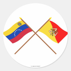 Korsad Venezuela och Sicily flaggor Runt Klistermärke