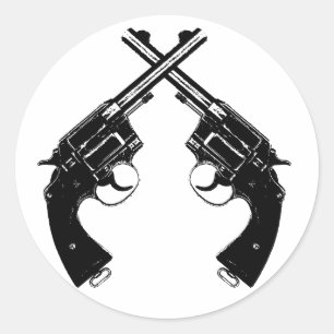 Korsade antika revolvrar // Vintage Gunnar i svart Runt Klistermärke