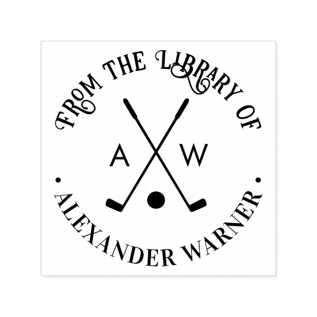 Korsade Golf-Klubbar Golf Boll Monogram Bibliotek  Självfärgande Stämpel (Design)