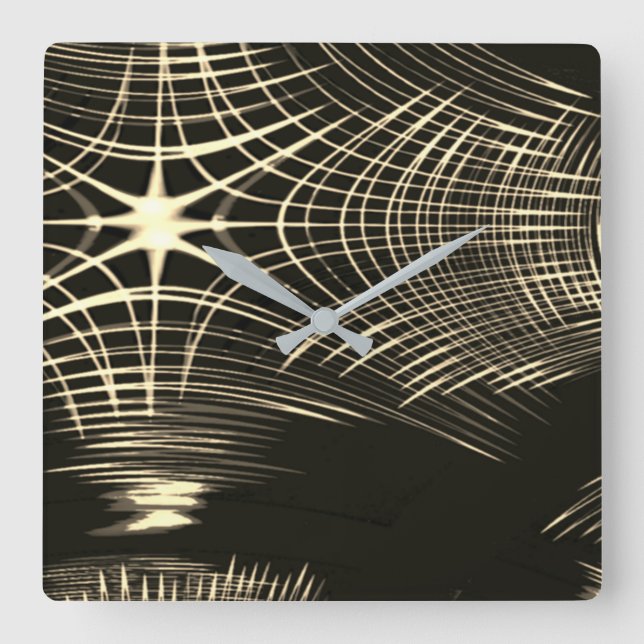 Korsade khaki linjer som upprepas i våg fyrkantig klocka (Framsida)