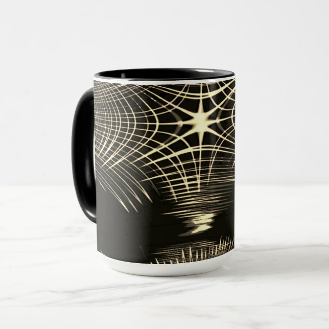 Korsade khaki linjer som upprepas i våg mugg (Framsida vänster)